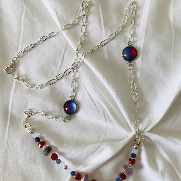 Handmade Pop of Color 3 Piece Necklace Set-Glass Cabochon-Gemstone Carnelian - Picture 9 of 12